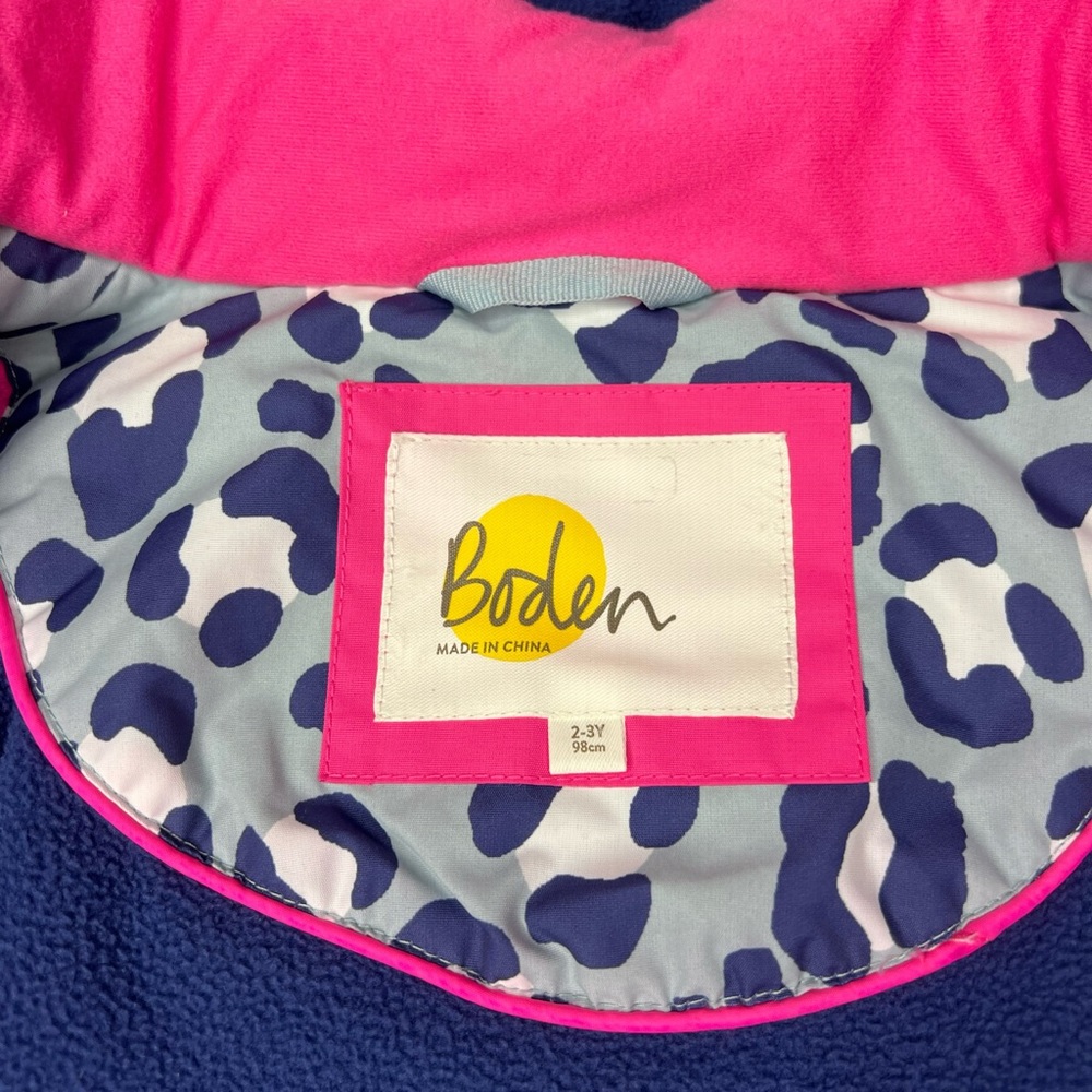 Mini Boden Toddler Girls All Weather Snow Ski Jacket size 2-3Y Leopard Lined - Picture 3 of 11